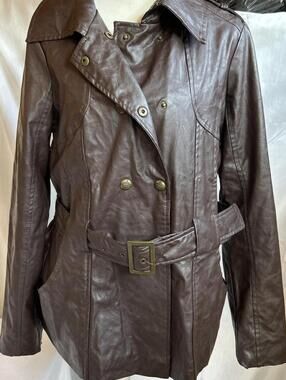 Paper Denim & Cloth faux leather double-breasted short trench jacket